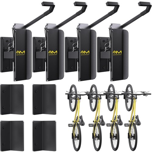AM alphamount Swivel Bike Wall Mount, Metal Wall Bike Rack with Durable Sleeves, Space-Saving Vertical Bike Rack with 180° Swivel for Home and Garage, Bike Wall Mount Up to 66 lbs, 4-Pack