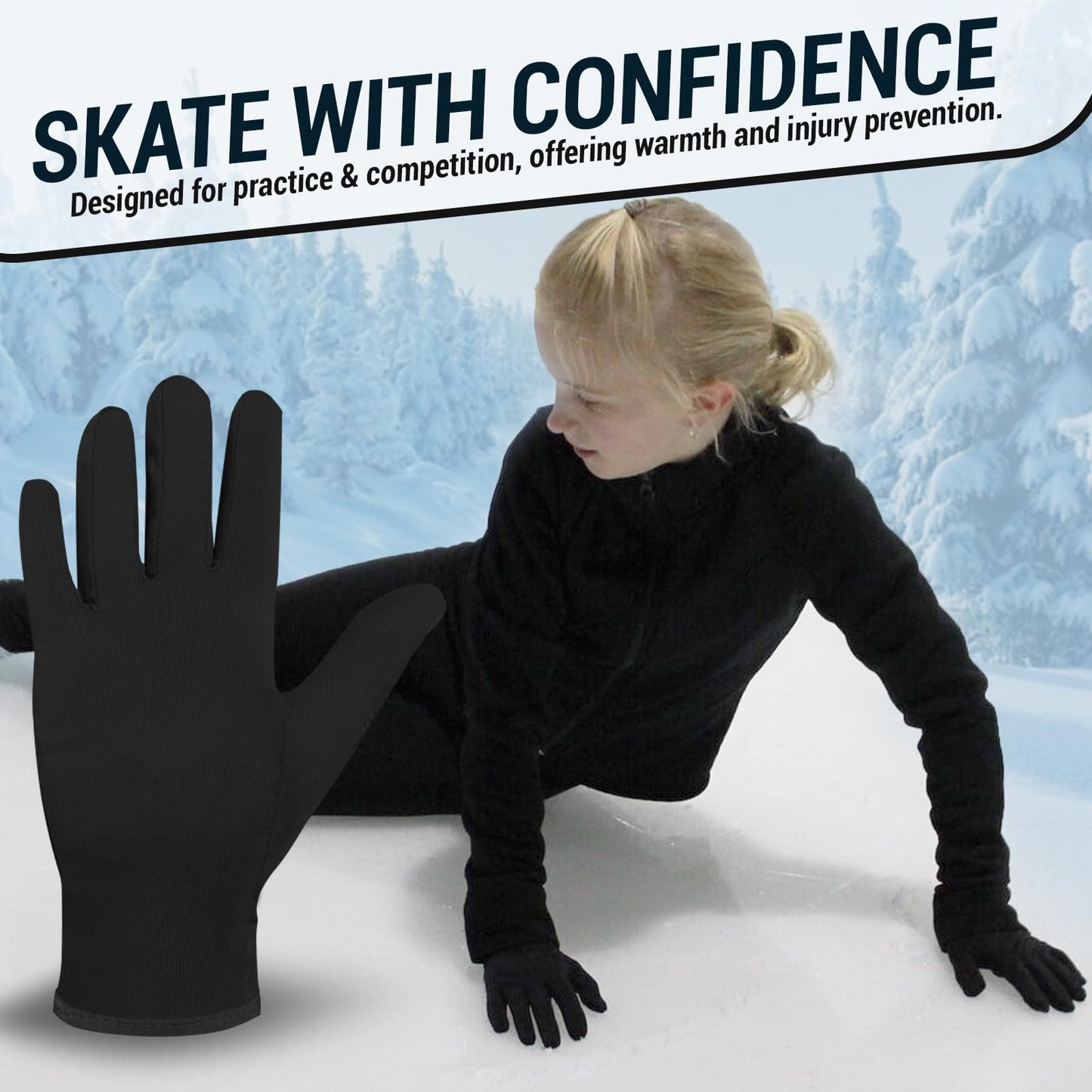 Kami-So Figure Skating Gloves for Competition | Ice Skating Gloves for Women | Gel Wrist Support | Padded Thermal Accessory | Figure Skate Practice Gear, Ice Skate Outfit | Black | Extra Small