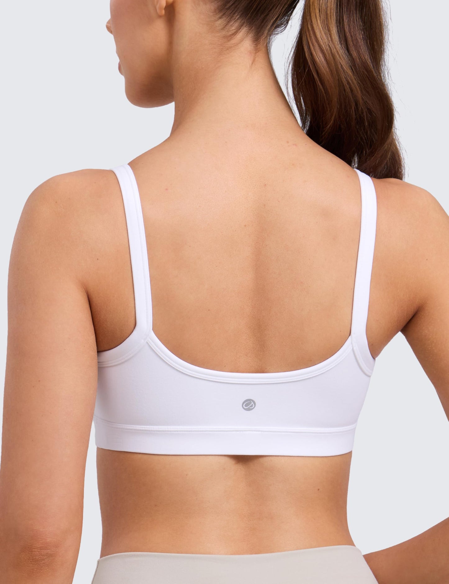 CRZ YOGA Butterlift Double Lined Scoop Neck Sports Bras for Women - Spaghetti Straps U Back Yoga Top Non Padded White Medium