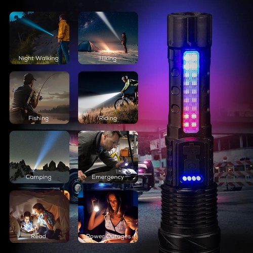 Rechargeable Flashlights High Lumens 10000lm, 7mode Flashlights Rechargeable Super Bright High Powered Flash Light Adjustable Tactical Flashlight LED Flashlight for Emergency Home 2pcs (2)