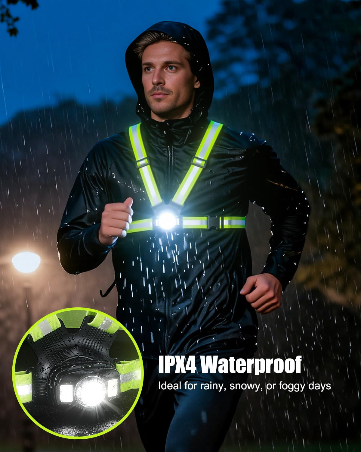 Dawinga Running Lights for Runners, 500 Lumens High-Visibility Running Light with 45° Adjustable Beam & IPX4 Waterproof, Rechargeable Reflective Vest Gear for Night Walking/Jogging, 4-20Hrs Runtime