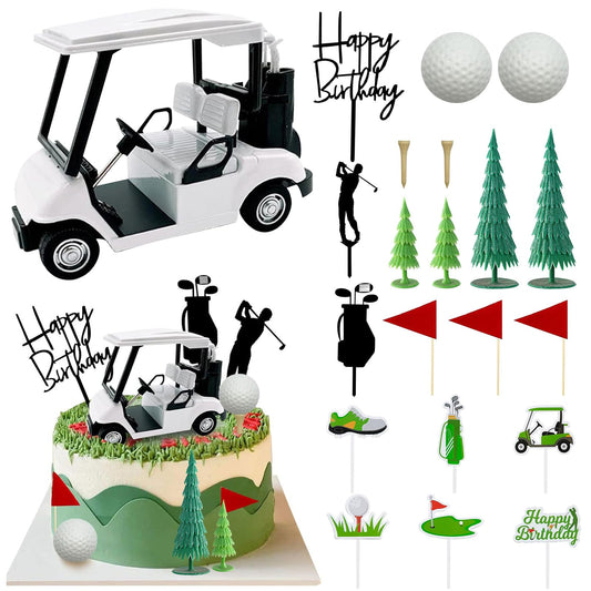 2026 New Golf Cake Decorations with Mini Cart, Clubs, Ball, Green Tree, Red Flag Cupcake Toppers, for Golf Theme Birthday Party Decoration Supplies
