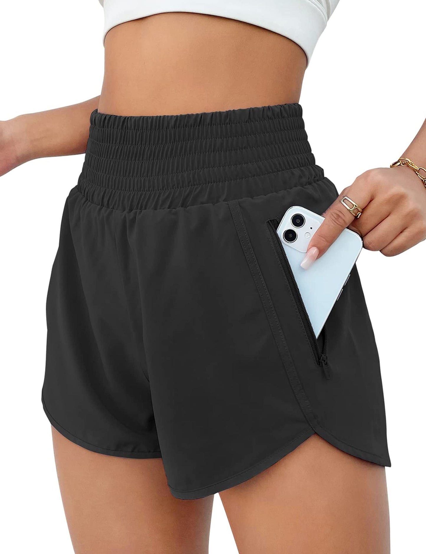 BMJL Women's Athletic Shorts High Waisted Running Short Pocket 2.5" Sporty Shorts Gym Elastic Workout Shorts(M,Orange Red)