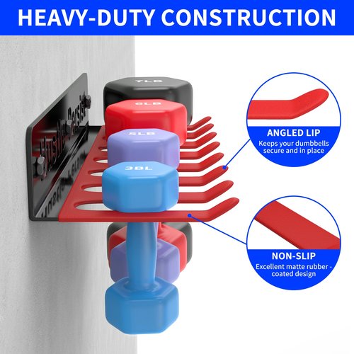 ZGHKXY Olympic Barbell Rack Holder Stand Hanger Wall Mount, with Laser Lettering, Gym Organization for Home Gym, Wall Mounted Dumbbell Rack for Resistance Bands, Jump Ropes, Chains, Barbells, Red