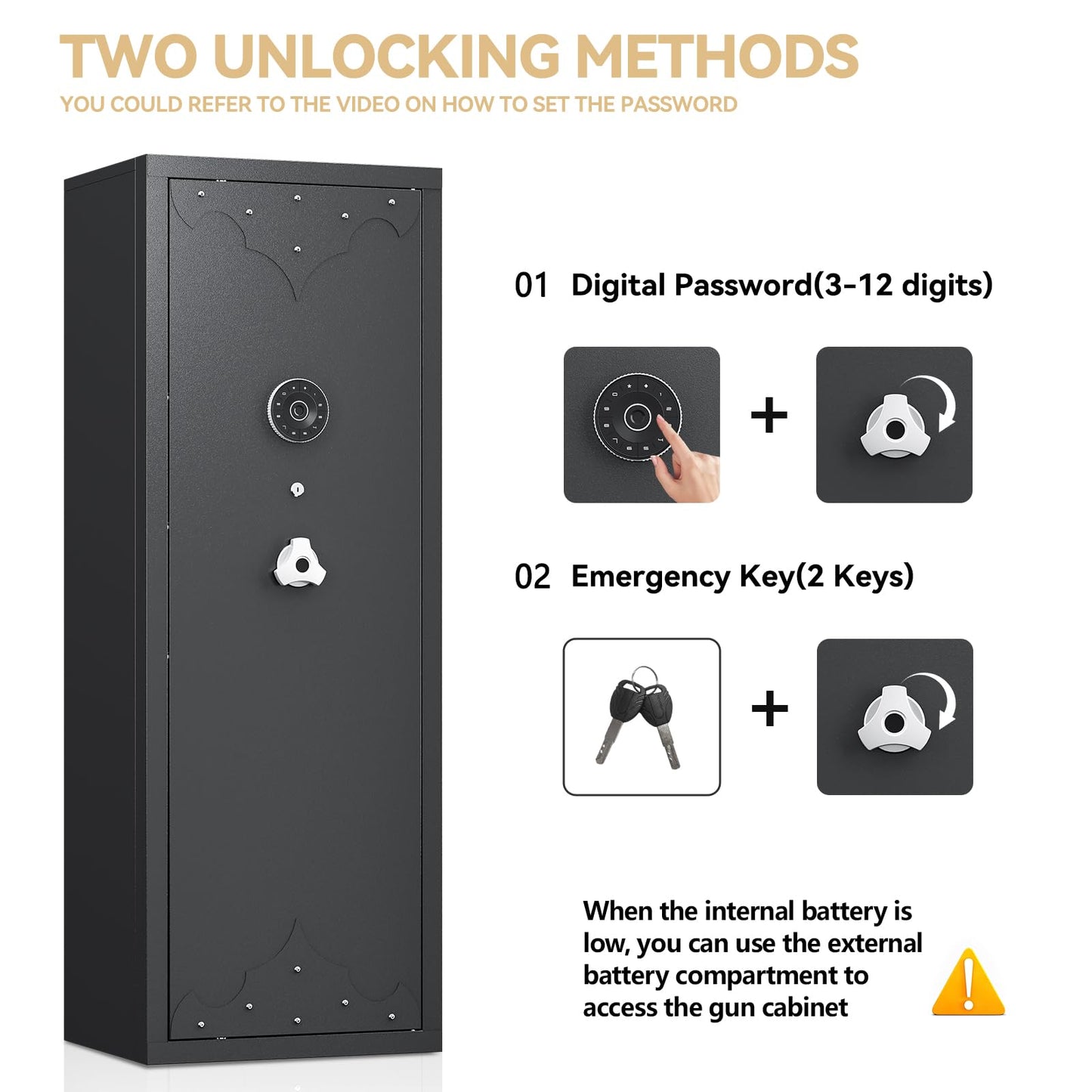 KAER 12-15 Rifle Gun Safe, Home Safes for Rifles and Pistols, Large Unassembled Rifle Safe with 3 Removable Gun Racks, Digital Gun Cabinet with 4 Pistol Pockets