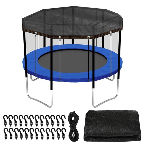 Trampoline Cover Black Round 90% Sunblock Shade Cloth 12FT Trampoline Top Shade Cover Sun Shade Mesh Tarp with Elastic Cord Plastic Hooks for Outdoor Backyard Playground Accessories, Tent Only
