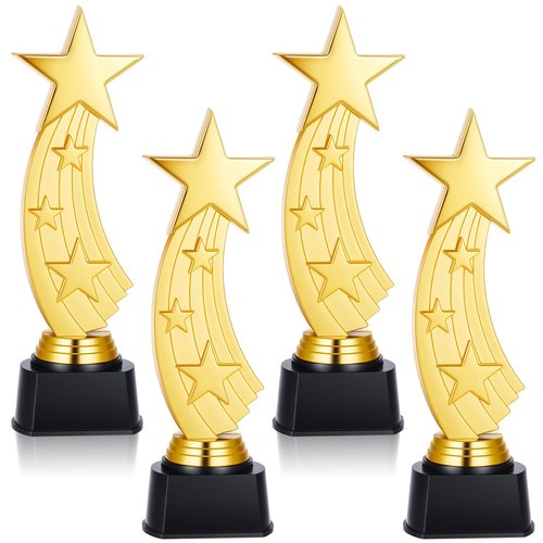 Quelay 4 Pcs 9.5 Inch Shooting Star Trophy Awards Gold Plastic Star Trophies Bulk for Employee Recognition, School Prizes, Motivational Gifts, Celebrating Outstanding Achievements, Competitions