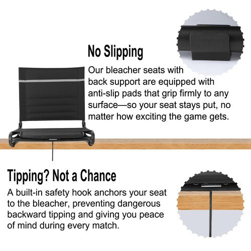 Dodometrek Stadium Seats with Back Support, Portable Folding Bleacher Seat, 400lb Capacity, 2pcs.