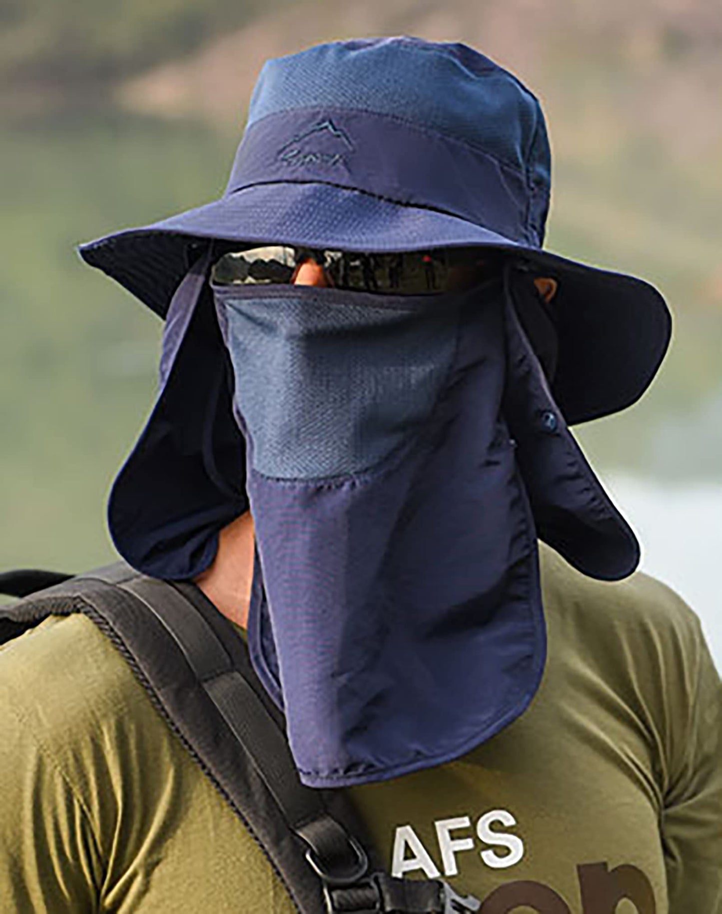Sun Hat for Women Men Wide Brim with Removeable Neck Face Flap UPF50+ Fishing Bucket Hats Navy
