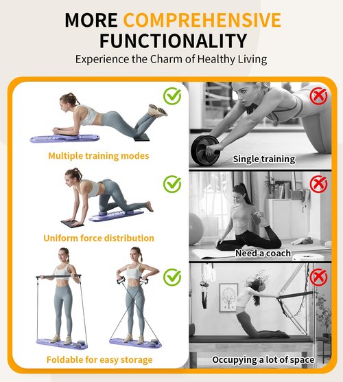 Pilates Board - Pilates Reformer Set, 6 in 1 Pilates Boards for Home Workout, Portable and Foldable Pilates Reformers, Multifunctional Reformer Pilates Machine, Pilates Board for Women