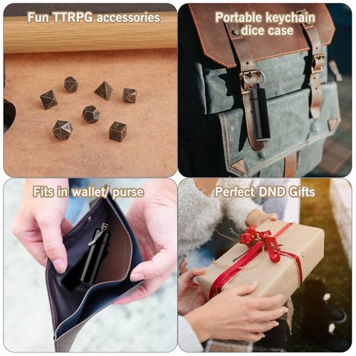 7 PCS Mini Dice Set, DND Miniature Metal Game Dice Set Portable Antique Copper Miniature with Keychain Case for D&D Player TTRPG Gamer or Dungeons and Dragons Role Playing Table Game Tools Gifts