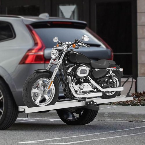 Aluminum Motorcycle Hitch Carrier, 400lbs Lifting Capacity Dirt Bikes Carrier with Crank Arm Brackets and Practical Straps, Heavy Duty Motorcycle Bracket with Straps Tire Limiter