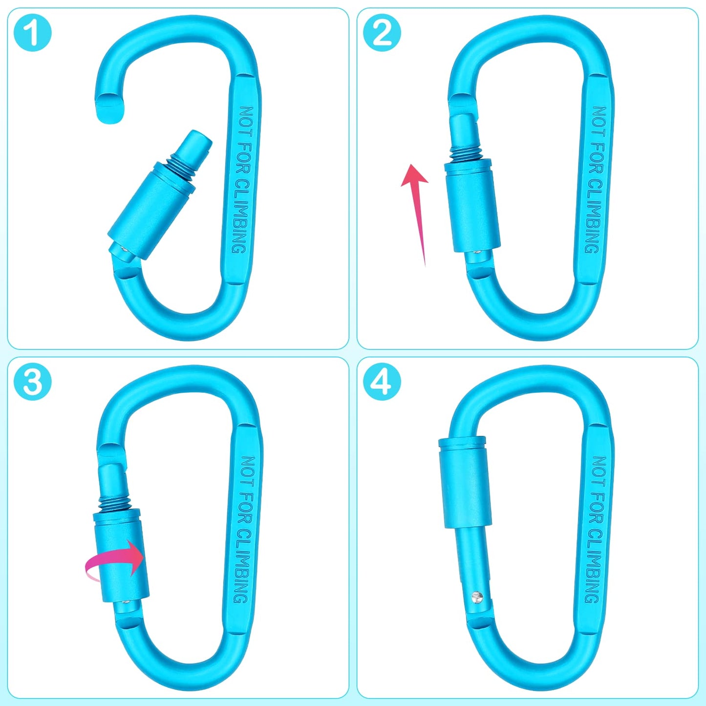 Craebuer 4 Pack Carabiner Clip, 3 inch Aluminum D-Ring Shape Locking Carabiners, Snap Hook Sport Accessories for Outdoor Camping Hiking