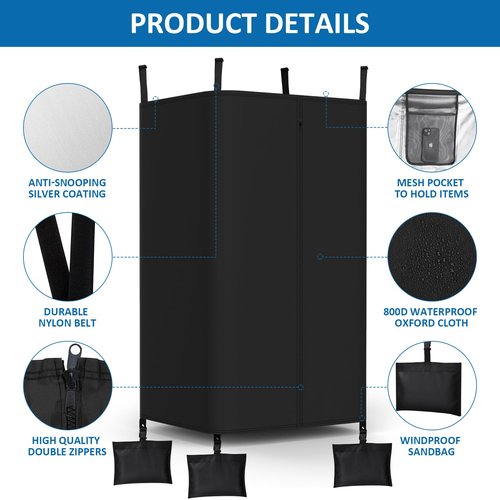 Yexcend Privacy Tent for Boats, 800D Waterproof Fabric Boat Privacy Curtain Pontoons Changing Room with Windproof Sandbags, Easy to Install Under Bimini Top, 30" D x 27" x W 72" H