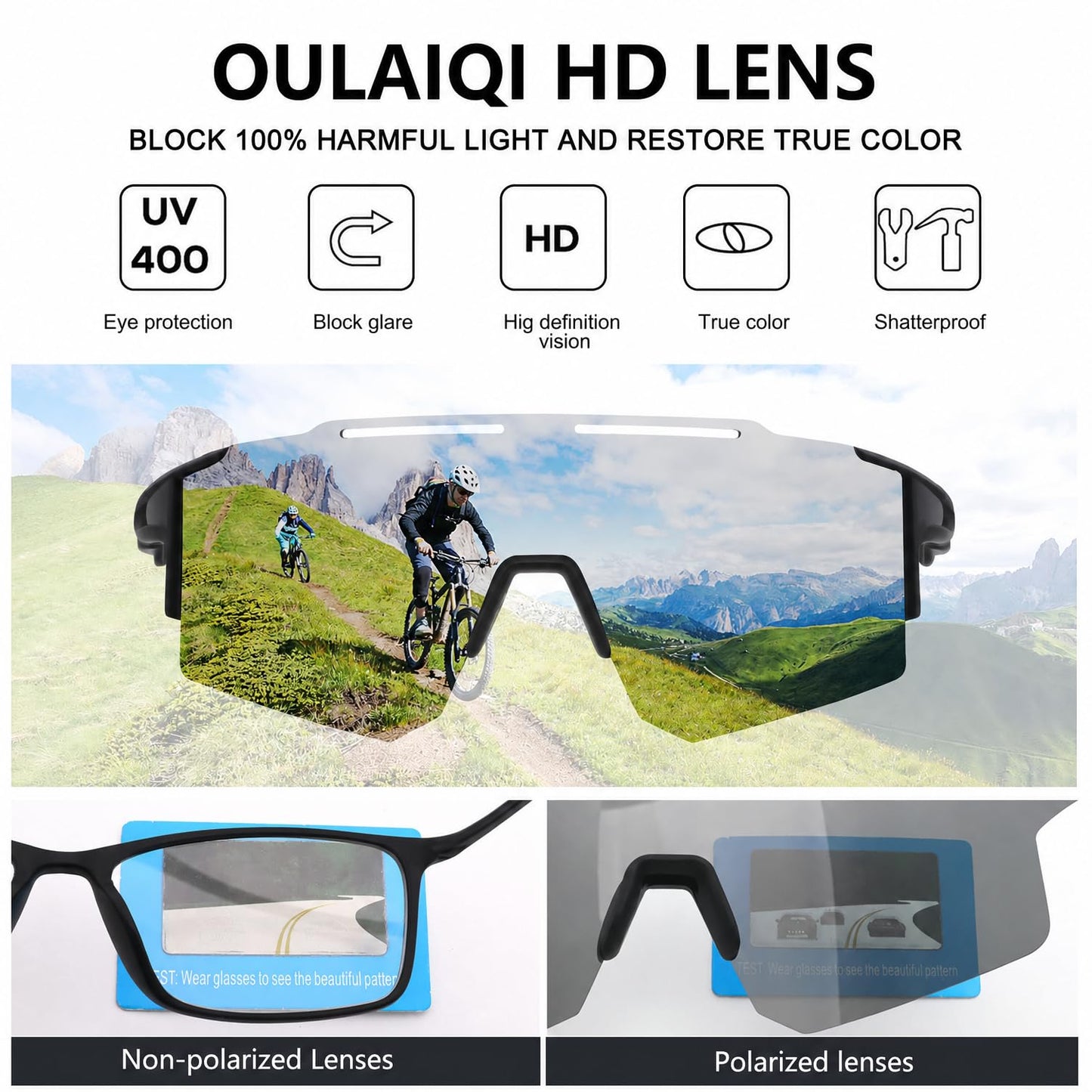 OULAIQI Cycling Sunglasses Polarized Sunglasses for Cycling Men Women with 3 Interchangeable Lens Baseball Glasses