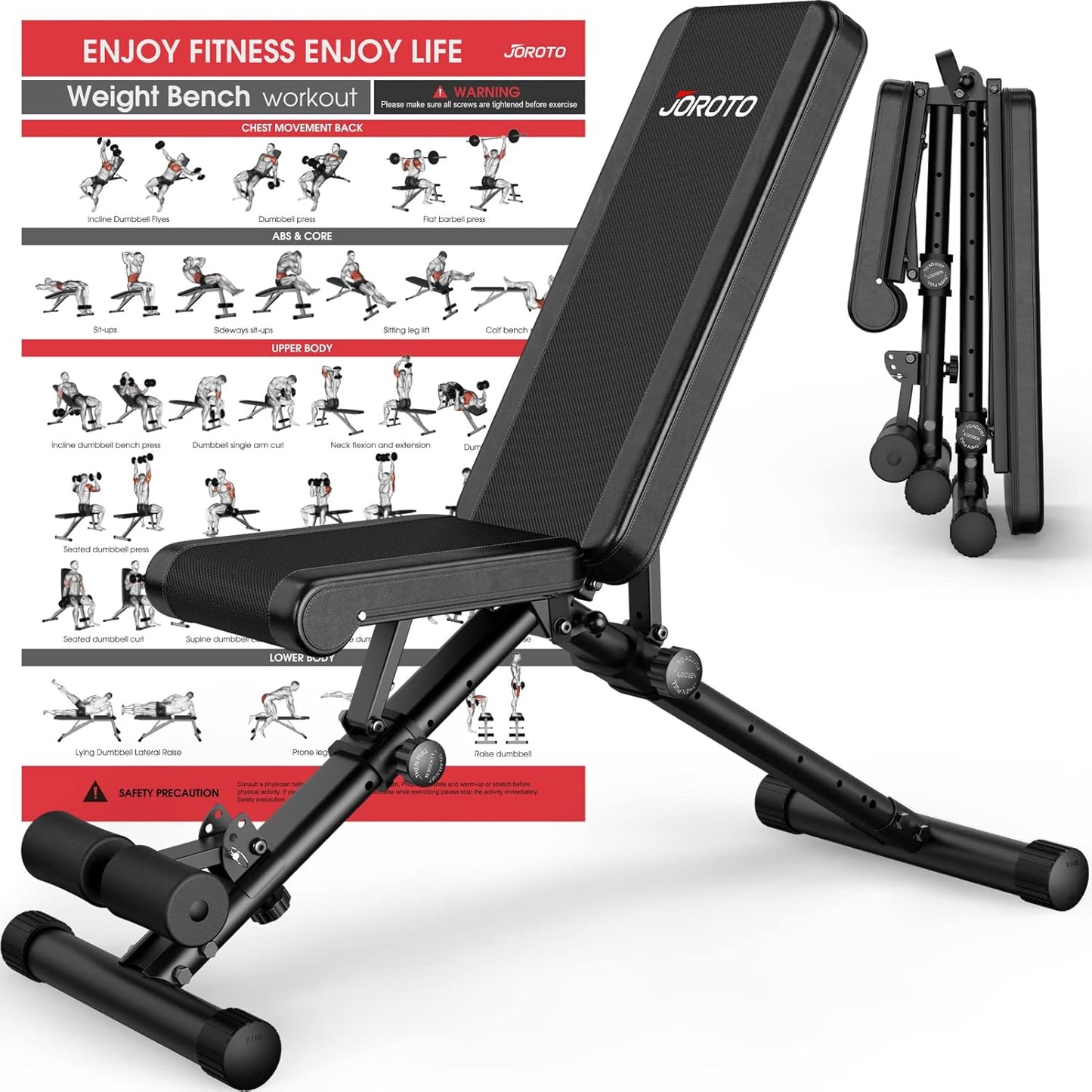JOROTO MD35 Adjustable Weight Bench 8x4x3x2 Positions- 700 Pounds Load Foldable Strength Training Benches for Full Body Workout Bench Press (With Fast Auto-lock Adjustments)