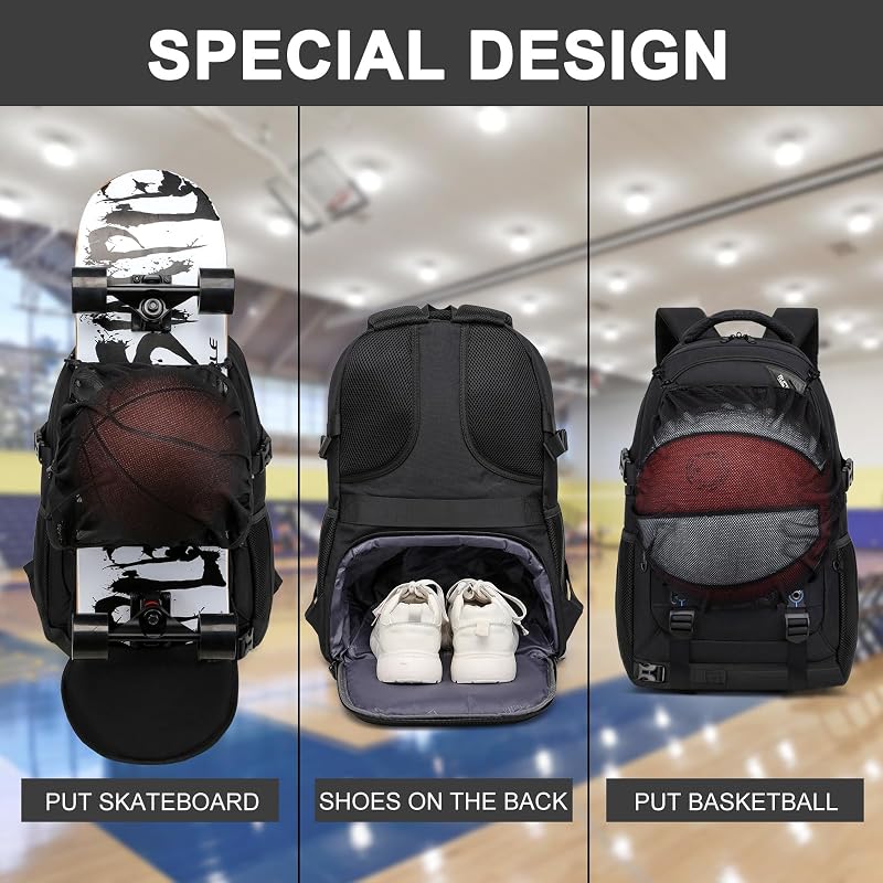 Skateboard Backpack with Laptop Compartment | Anti-Theft Hidden Pockets, Waterproof 15.6" Black