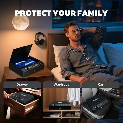Gun Safe,Biometric Fingerprint Gun Safe for Handgun，USB Rechargeable Pistol Safe - Quick Access Handgun Safe for Firearm,Gun Lock Box With Interior Light For Nightstand，Car & Home Security