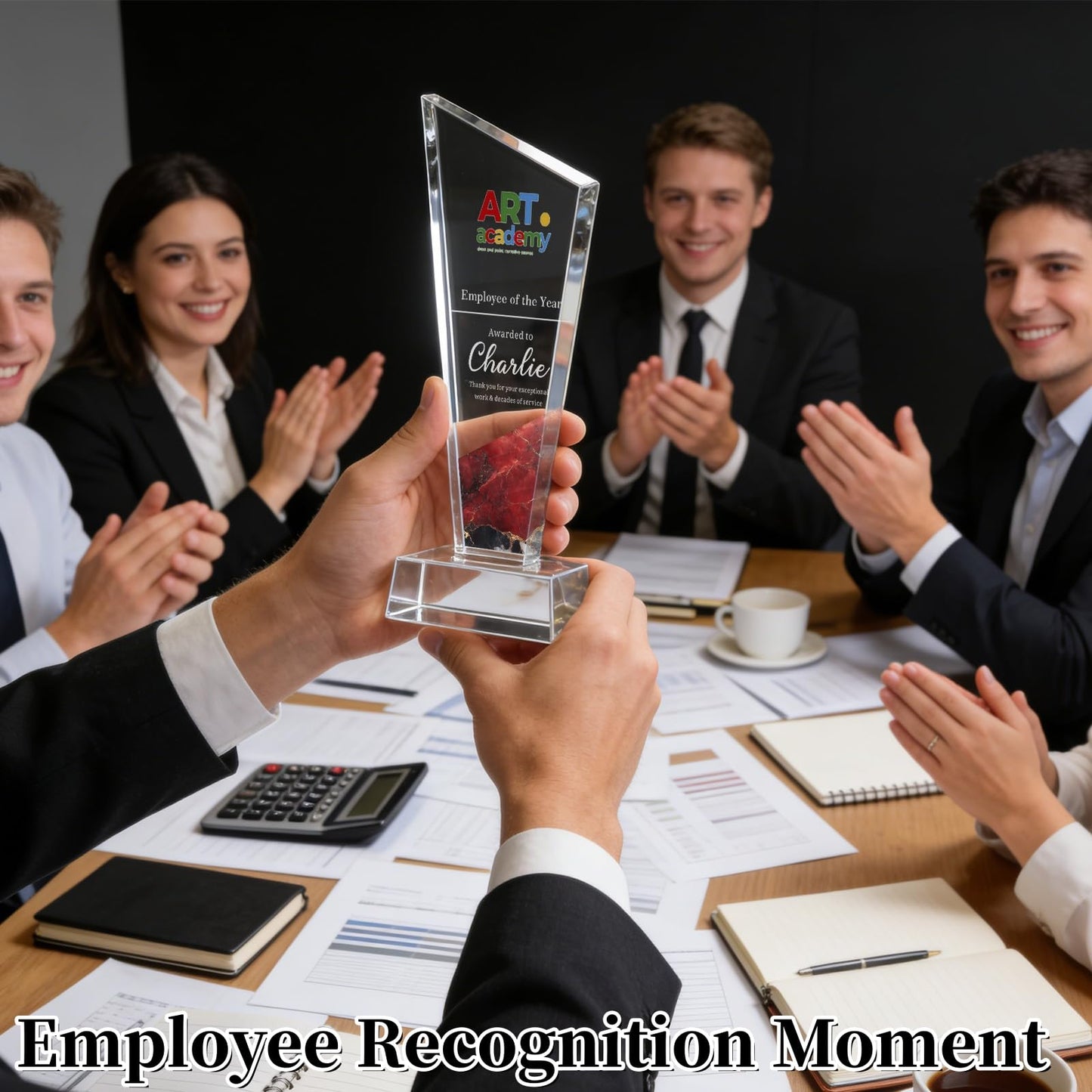 Custom Acrylic Award Trophy Personalized with Logo & Employee Name