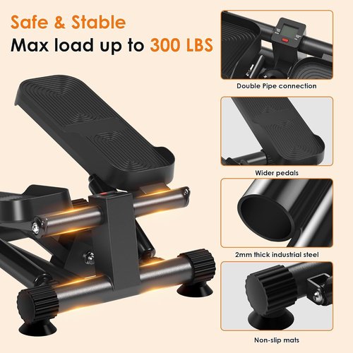 SogesHome Stair Stepper Machine with Resistance Bands, Mini Fitness Stepper for Cardio Workout with LCD Monitor & Non-Slip Pedals, Low Impact Stepper for Legs, Butt & Thigh Toning, Home Gym Equipment