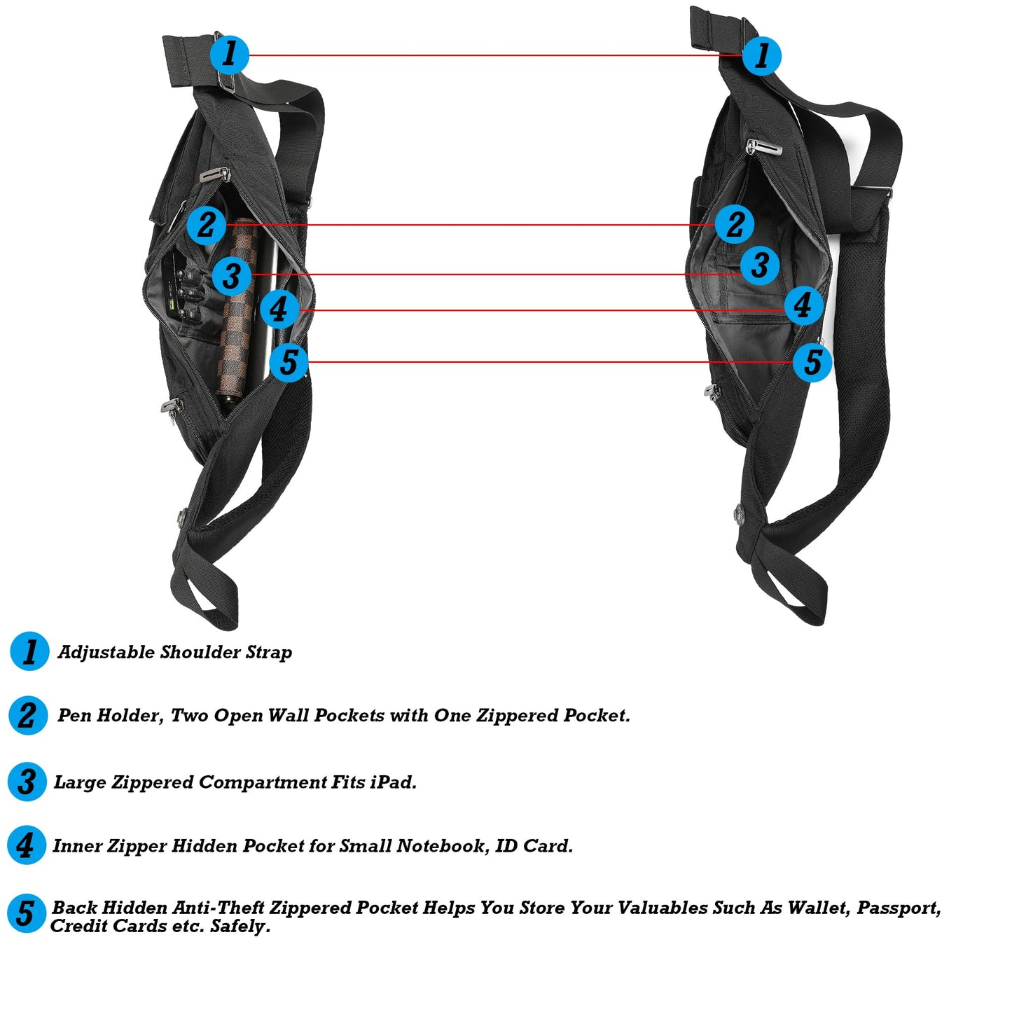 NICGID Sling Bag Chest Shoulder Backpack Crossbody Bags Casual Daypack for Men Women (Black-014)