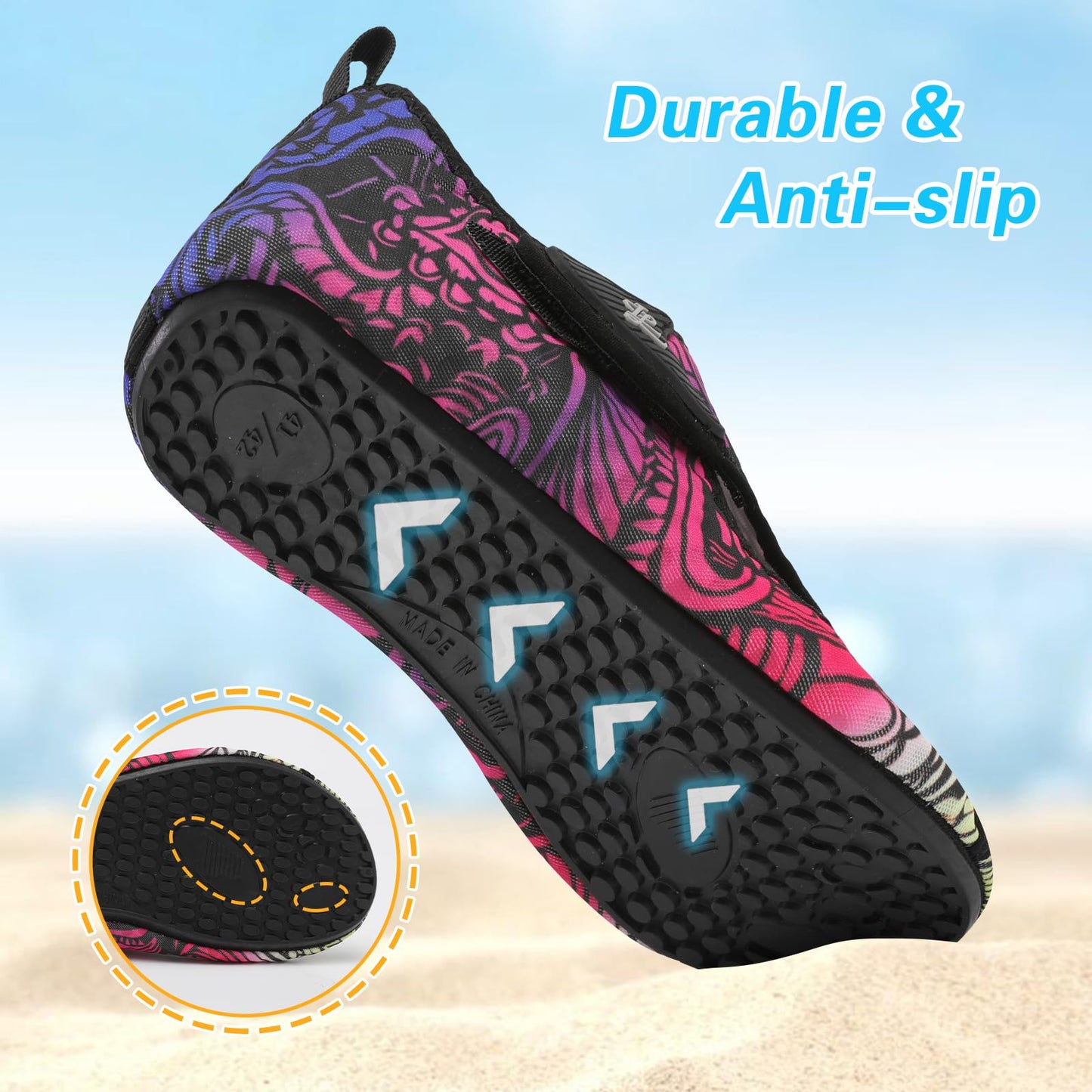 LeIsfIt Water Shoes for Women Men Swim Beach Barefoot Shoes Quick Dry Aqua Socks for Pool Diving Lake Surf, Color Pattern, 8-9 Women/7-7.5 Men