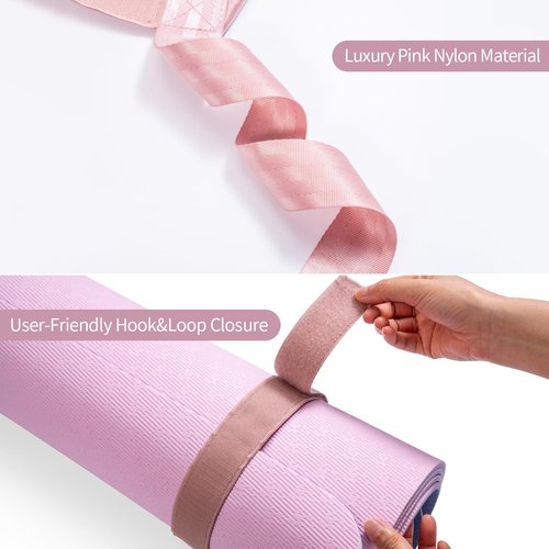 Trilancer Adjustable Yoga Mat Strap With Hook and Loop Closure, Yoga Mat Holder Carrier, for Carrying, Storing, and Organizing Yoga Mat of Various Sizes (Pink) - Mat Not Included