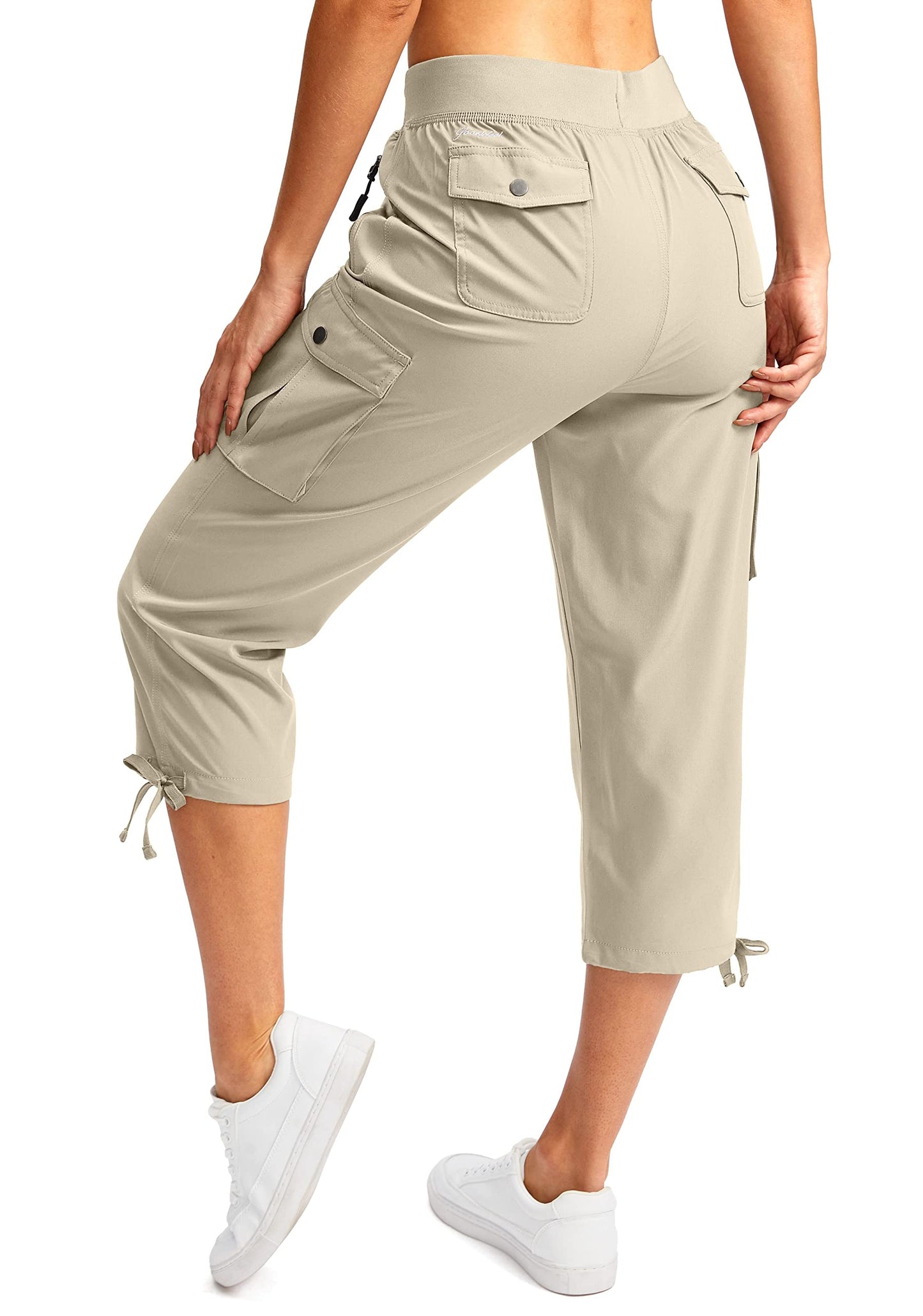Soothfeel Women's Cargo Capris Pants with 6 Pockets Lightweight Quick Dry Travel Hiking Summer Pants for Women Casual (Khaki, XS)