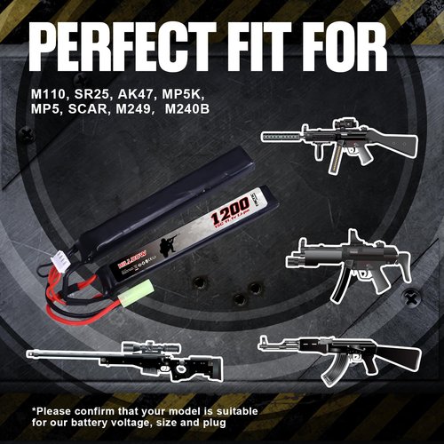 Hilldow 11.1V LiPo Airsoft Battery 1200mAh 30C Rechargeable Butterfly Nunchuck Pack Batteries High Performance Compatible with Mini Tamiya Connector for Airsoft Guns Rifle Model