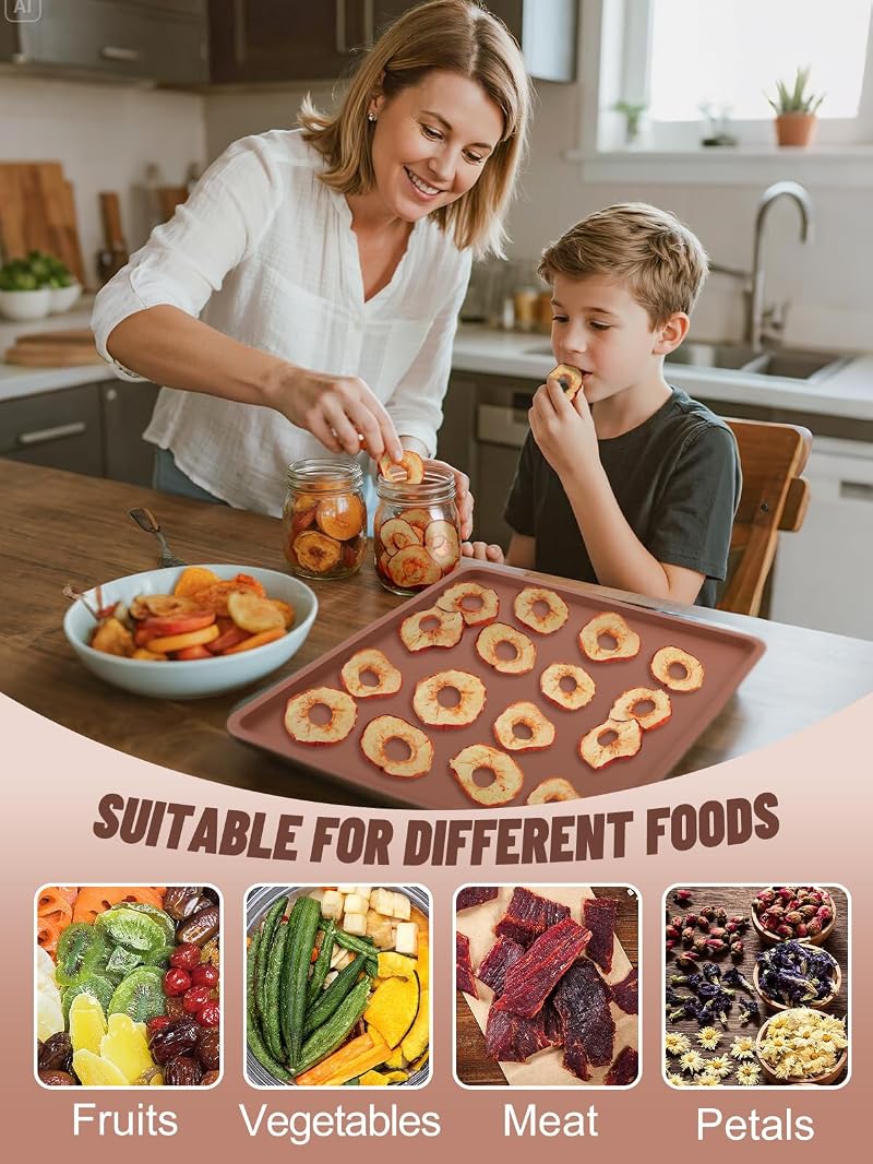 6Pcs Silicone Food Dehydrator Sheets with Edge - Non-Stick Liner for 12" x 13" Trays, BPA Free, Heat Resistant