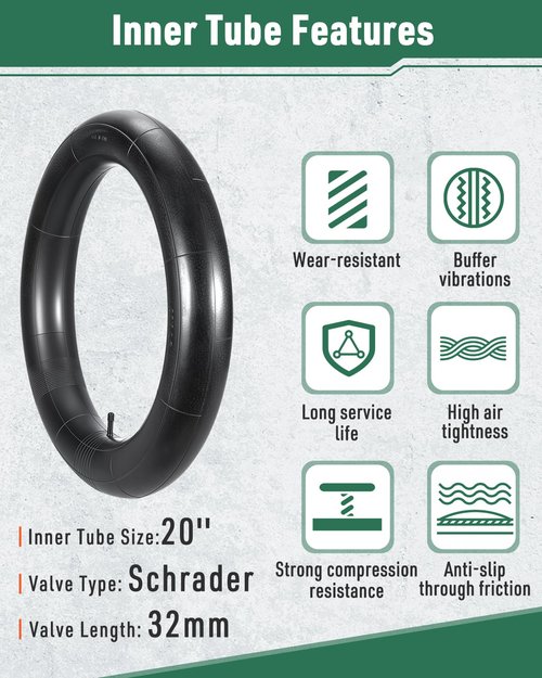 Fitense Fat Bike Tire, 20x4 inch Fat Tire and Tube Set, Folding Replacement Fat Electric Bike Tires with AV 33 MM Schrader Valve, with Street or Trail Riding