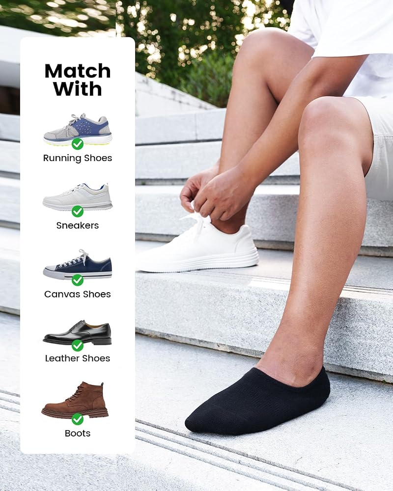 IDEGG Men No Show Low Cut Socks with Non-Slip Grip - 8 Colors, Size M (7-10)