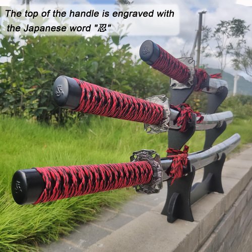 3pc Set Japanese Samurai Sword with Display Stand,Iaido Katana Engraved with Dragon Pattern On The Scabbard Carbon Steel Blade Real Sword for Display Decoration and Gift