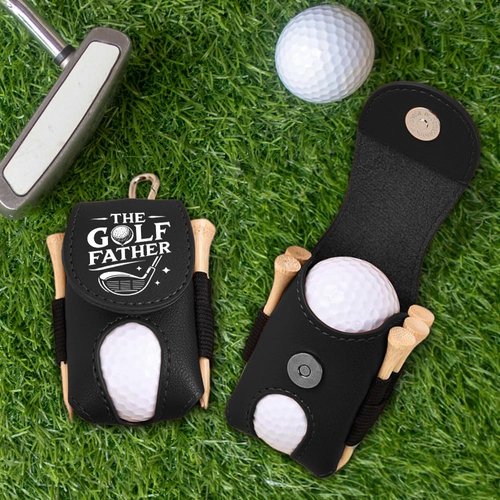 Wrappiness The Golf Father Black Golf Ball Bag - Golfer Accessories for Men Premium Leather Ball Pouch with Clip - Custom Golf Tee Pouch Unique Dad Gift for Fathers Day, Birthday, Christmas