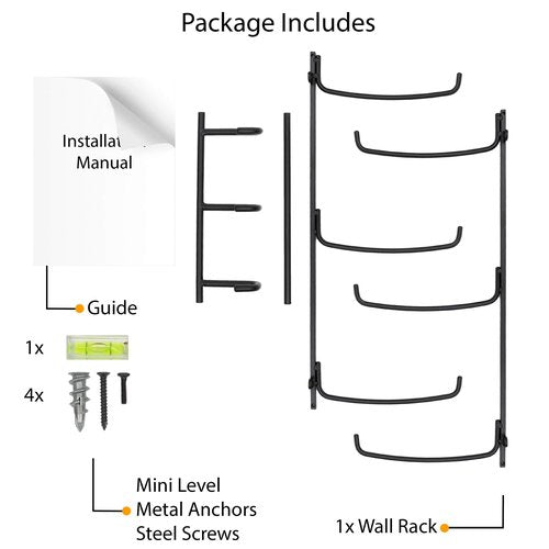 Wallniture Guru Wall Mount Yoga Mat Home Gym Equipment Resistance Bands and Foam Roller Holder with 3 Hooks 3 Sectional Metal Black