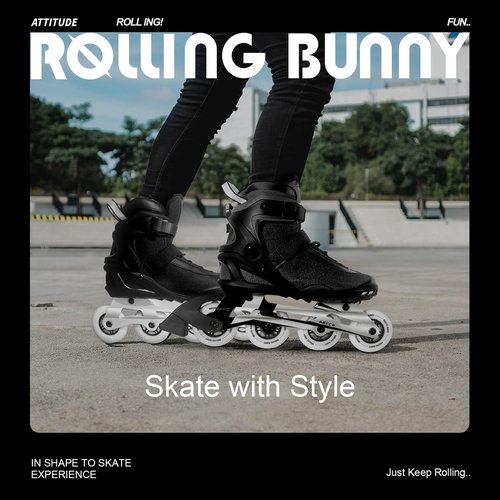 RollingBunny Inline Skates PRO for Adult Women - ABEC-9 Bearing with Breathable Lining for Male Female, Optional Brake, Size W 6-9, Black