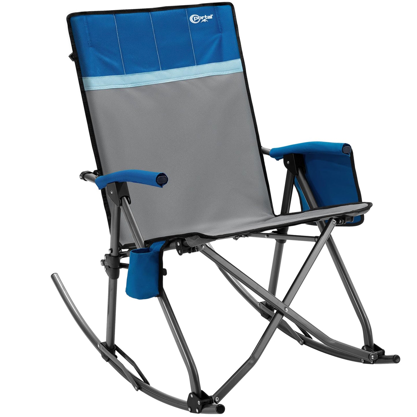 Portal Oversized Folding Rocking Camping Chair Portable Outdoor Rocker with High Back Hard Armrests Carry Bag, Supports 400 lbs, Padded Back, Grey&Blue