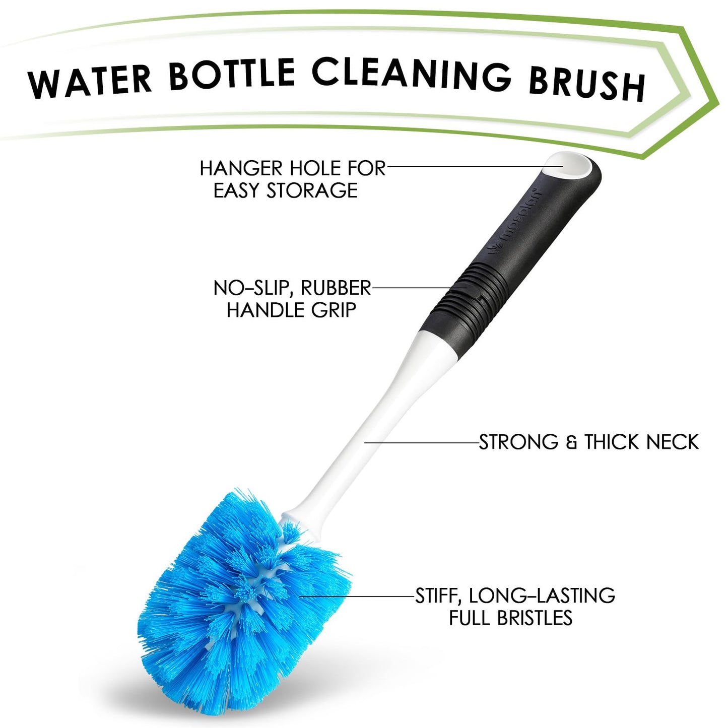MOSOLAN Dish Brush Set of 3 with Water Bottle Brush, Dish Scrub Brush and Scrubber Brush, Long Handle Kitchen Scrub Brushes for Dishes, Bottles, Cups, Pots, Pans and Sinks, Round Head