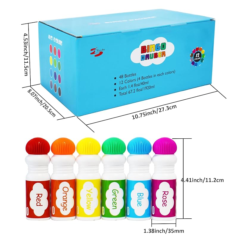 Variation 48 Yuanhe Bingo Daubers Dot Markers Set of 48, 12 Colors for Toddlers