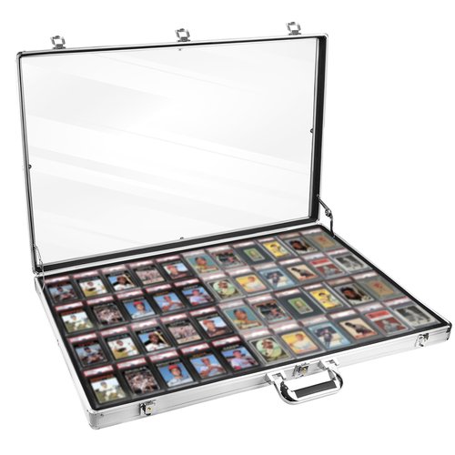 Card Show Display Case Large Aluminum 34"x22", Lockable Trading Card Display Case with Handle, Sports Card/TCG/Jewelry Display Box - Silver