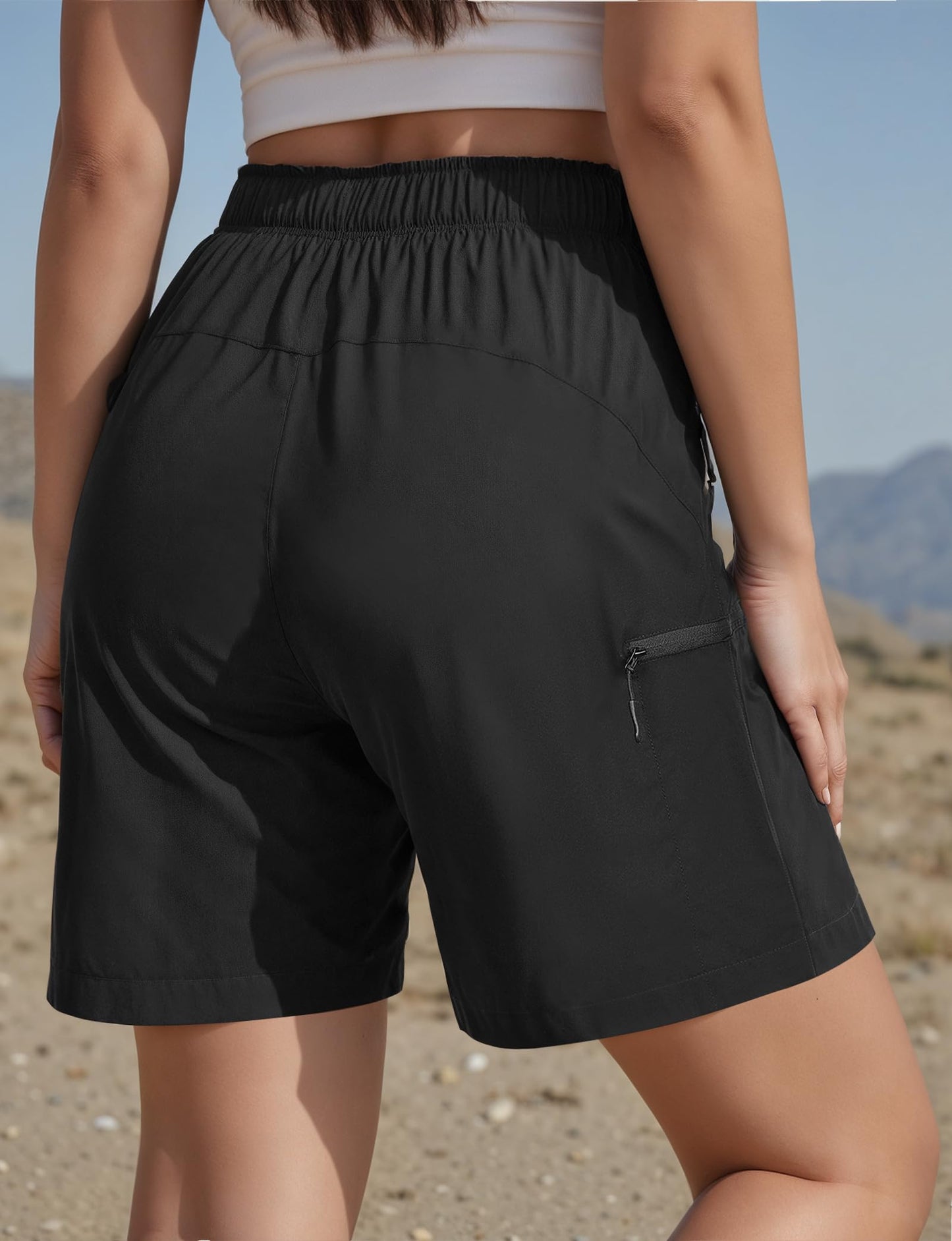Enaisyl Women's Hiking Shorts Quick Dry Lightweight Cargo Pants Water Resistant Athletic Shorts with 4 Zipper Pockets Black
