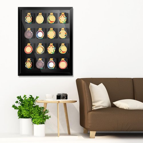 Silipull 16 Medals 3D Large Medal Display Case with Glass Cover, 98% UV Protection 23. 6 x 19. 7 Inch Medal Holder Shadow Box Wooden Frame for Runners Marathon Triathlon Soccer Gymnastics All Sports