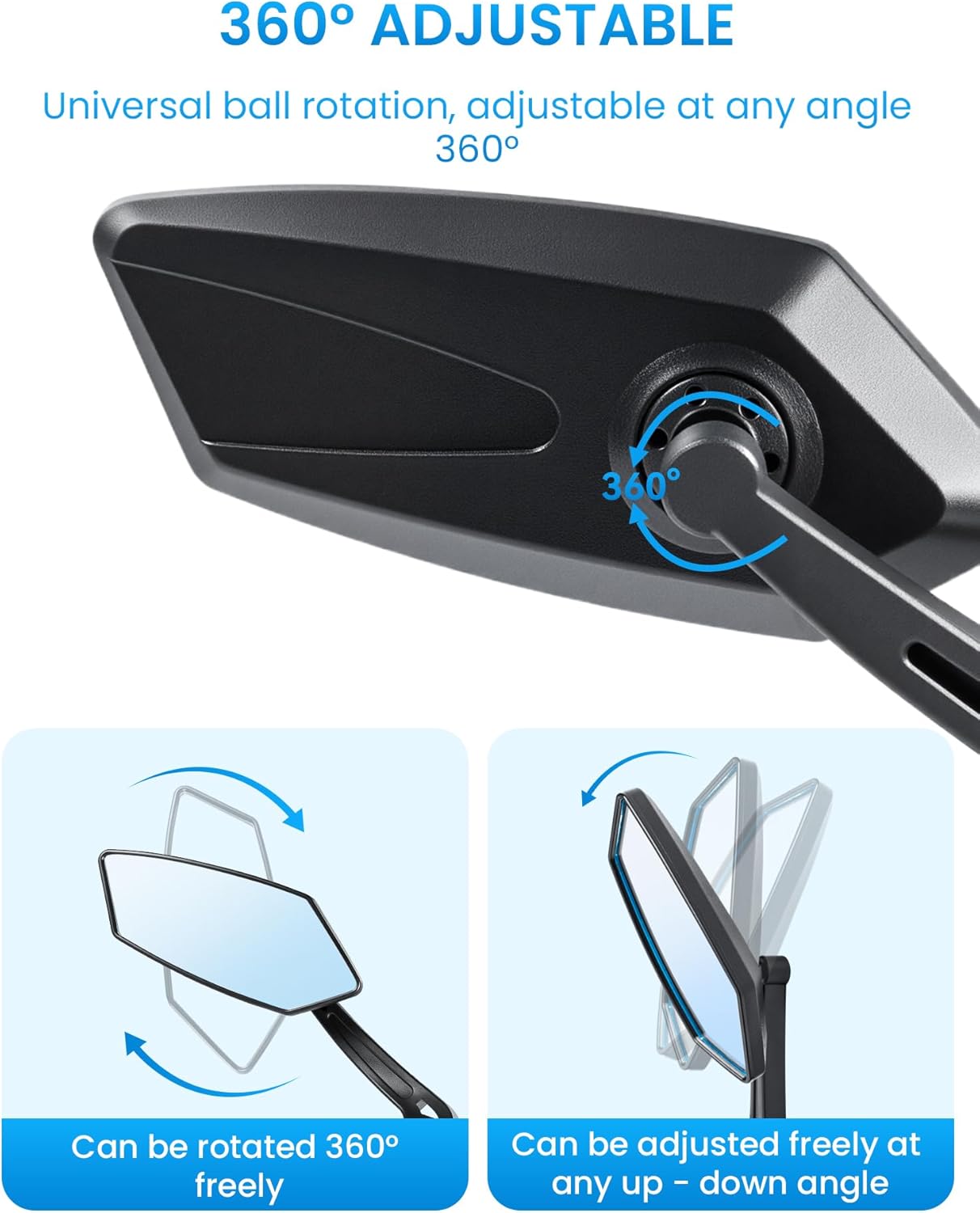 2pcs Bike Mirror Handlebar Mount 360° Adjustable, Wide Rear View Mirror Bicycle Mirrors for Handlebars with Scratch Resistant Glass, Bike Rear View Mirror for Scooter, Motorcycle, Bike Accessory