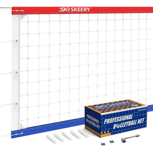 SKEERY Professional Volleyball Net,Official Size 32×3.3FT,Equipped with Thicker Steel Cables, Stainless Steel Metal Grommets,Portable Volleyball Net for Backyard,School,Court (Classic)