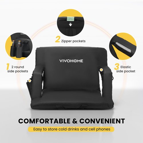 VIVOHOME Portable Reclining Stadium Seat Chairs for Bleachers with Padded Backrest and Adjustable Armrests, Set of 2