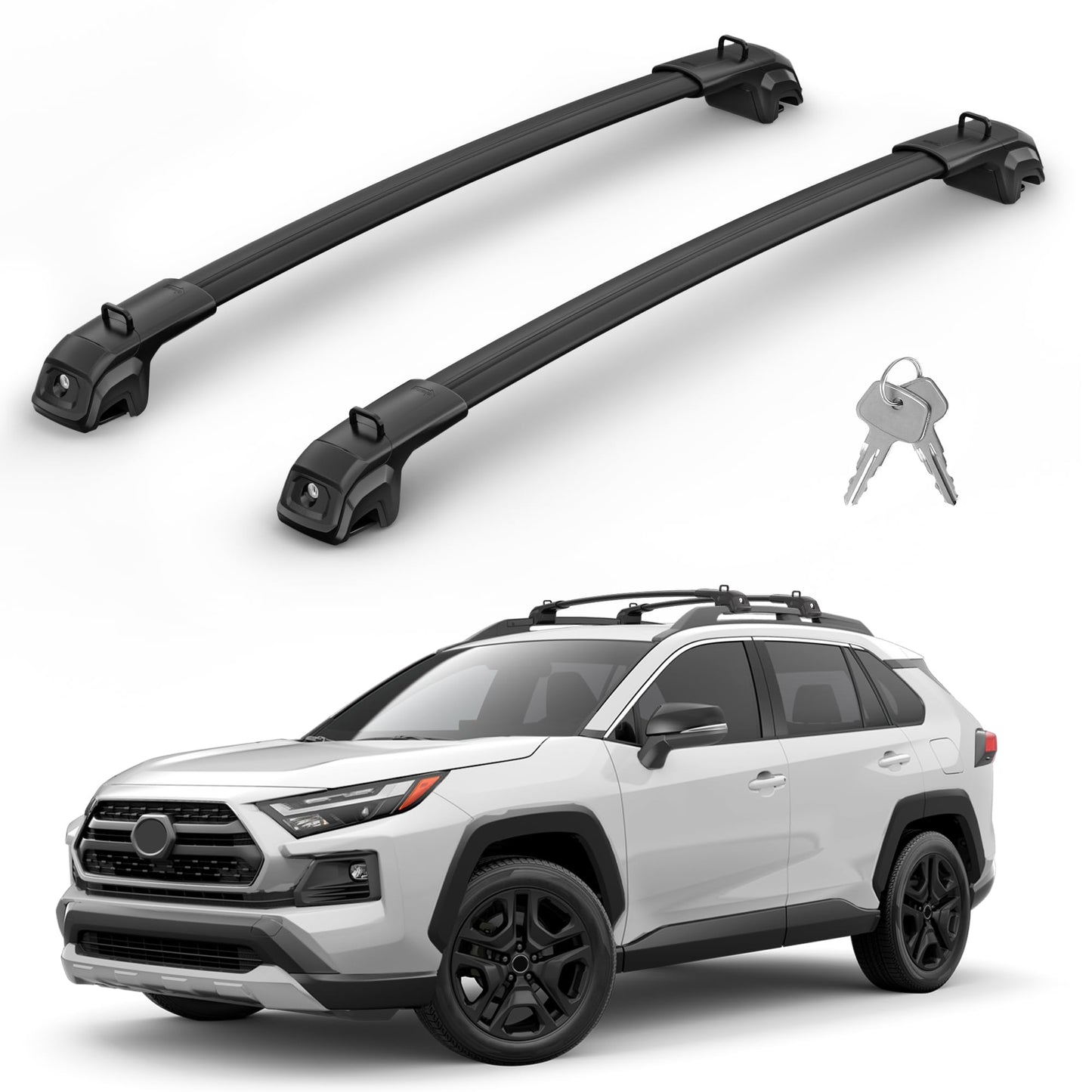 330Lbs Roof Rack Cross Bars Compatible with Toyota RAV4 Adventure/TRD Off-Road 2019-2025, Heavy Duty Aluminum Roof Rails Top-Mount Crossbars Rooftop Luggage Racks Cargo Carrier