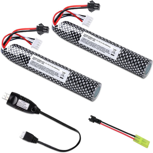 2PACK Airsoft Battery 11.1V 2000mAh SM2P Plug with 11.1V USB Charger and SM2P to Mini Tamiya Conversion Cable Compatible with Most Airsoft Model Guns Gel Water Bead Blaster