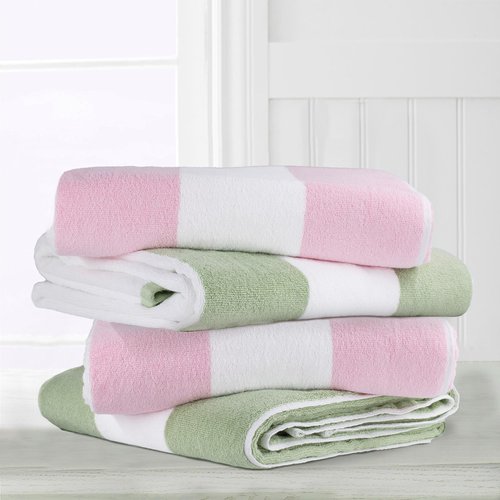 CLOWOOD Plush Oversized Beach Towel - Cotton 40 x 72 Inch Large Thick Pink Striped Cabana Pool Swimming Towel