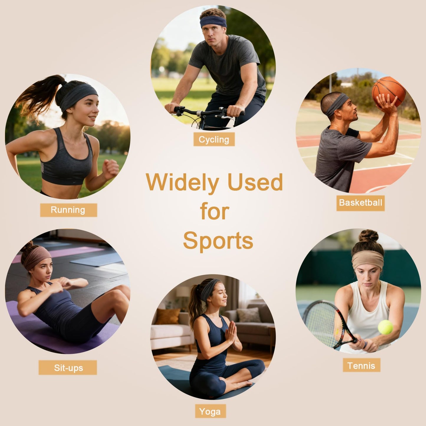 IMYORT 6 Pack Wide Headbands for Women - No Slip Hair Bands for Sports Yoga Workout Running Daily Use, Soft Stretchy Elastic Sweat Wicking Head Wraps Hair Accessories