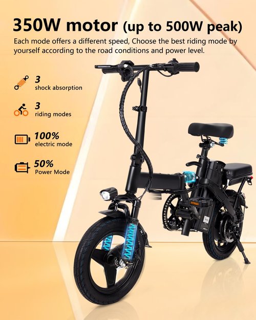 Setohet 14"/20" Foldable Electric Bike, Small Ebike for Adults,Peak 500W Brushless Motor Max Speed 20MPH & Pas Range 18-23 Miles, Mini E-Bike for Commuter/Travel/School NJ (Upgraded-3 Shock Absorbers)